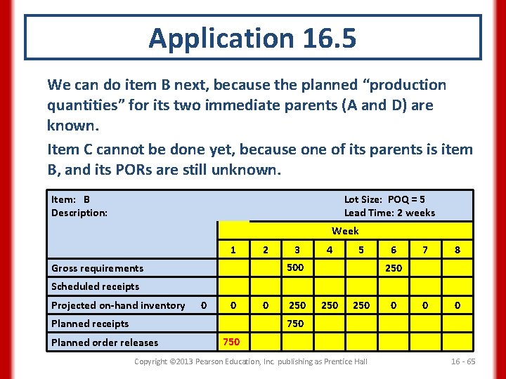 Application 16. 5 We can do item B next, because the planned “production quantities”