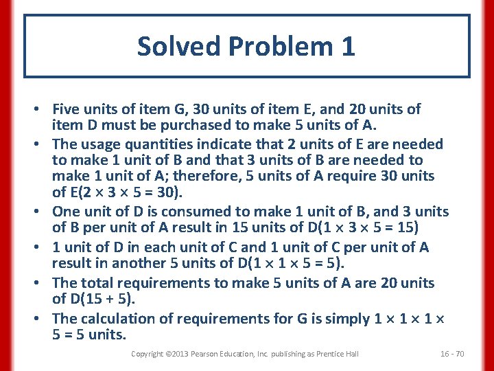 Solved Problem 1 • Five units of item G, 30 units of item E,