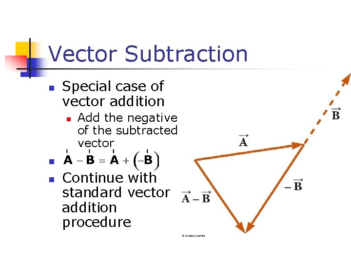 Vector Subtraction n Special case of vector addition n Add the negative of the