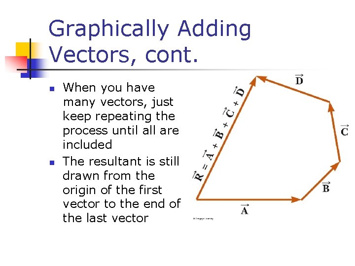 Graphically Adding Vectors, cont. n n When you have many vectors, just keep repeating