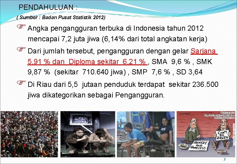 PENDAHULUAN : ( Sumber : Badan Pusat Statistik 2012) Angka pengangguran terbuka di Indonesia