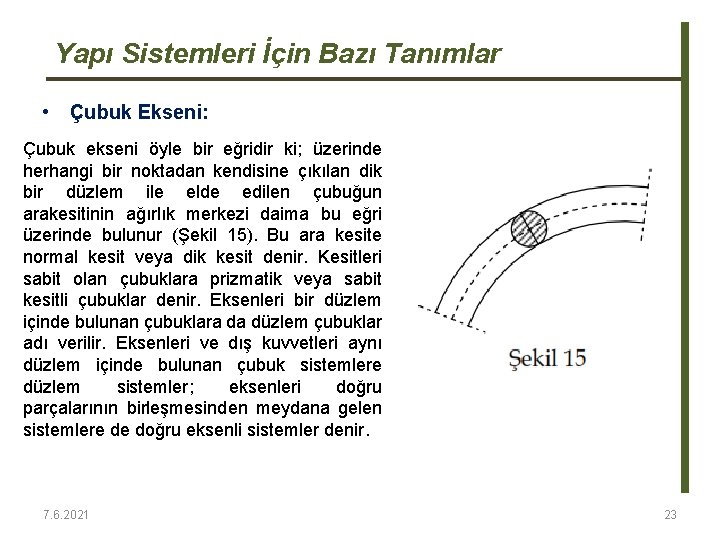 Yapı Sistemleri İçin Bazı Tanımlar • Çubuk Ekseni: Çubuk ekseni öyle bir eğridir ki; Yapı Sistemleri İçin Bazı Tanımlar • Çubuk Ekseni: Çubuk ekseni öyle bir eğridir ki;