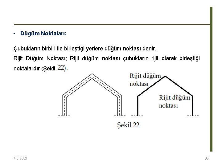 • Düğüm Noktaları: Çubukların birbiri ile birleştiği yerlere düğüm noktası denir. Rijit Düğüm • Düğüm Noktaları: Çubukların birbiri ile birleştiği yerlere düğüm noktası denir. Rijit Düğüm
