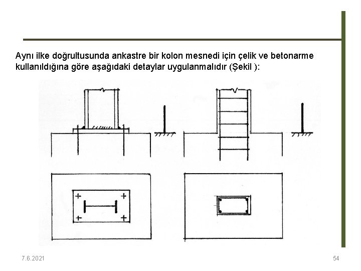 Aynı ilke doğrultusunda ankastre bir kolon mesnedi için çelik ve betonarme kullanıldığına göre aşağıdaki Aynı ilke doğrultusunda ankastre bir kolon mesnedi için çelik ve betonarme kullanıldığına göre aşağıdaki