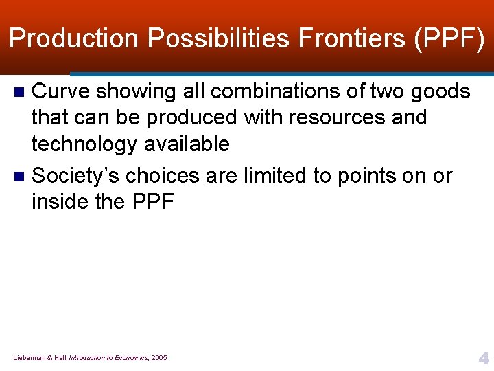 Production Possibilities Frontiers (PPF) Curve showing all combinations of two goods that can be