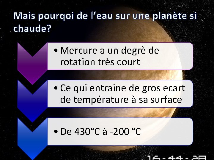 Place Mercure dans sur l’espace Mais de pourqoi de l’eau une planète si chaude?