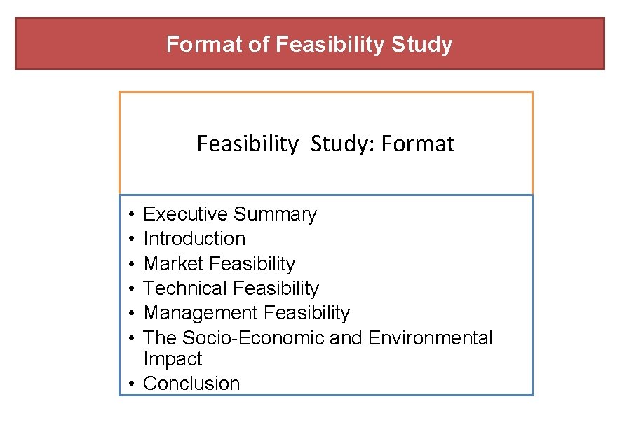 Format of Feasibility Study: Format • • • Executive Summary Introduction Market Feasibility Technical