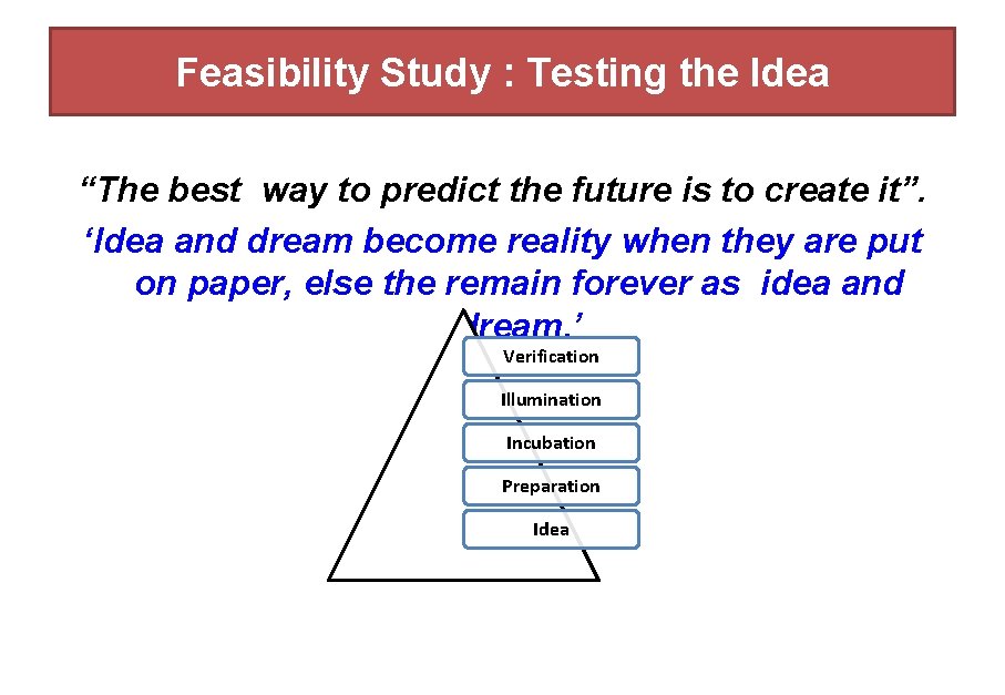 Feasibility Study : Testing the Idea “The best way to predict the future is