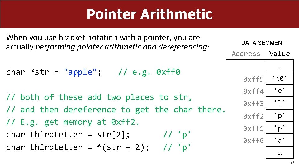 Pointer Arithmetic When you use bracket notation with a pointer, you are actually performing