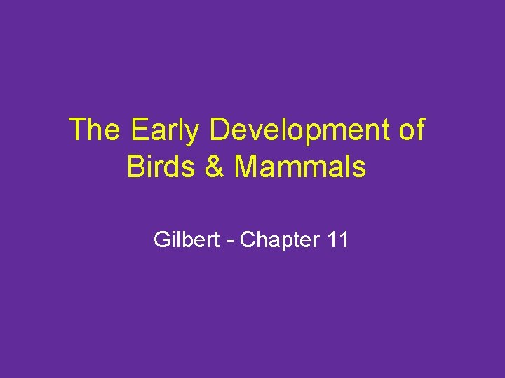 The Early Development of Birds & Mammals Gilbert - Chapter 11 