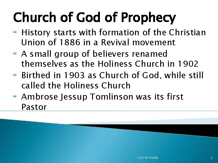 Church of God of Prophecy History starts with formation of the Christian Union of