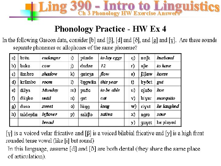 Ch 3 Phonology HW Exercise Answers Phonology Practice - HW Ex 4 