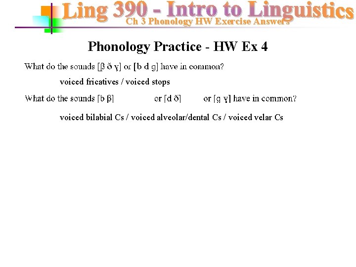 Ch 3 Phonology HW Exercise Answers Phonology Practice - HW Ex 4 voiced fricatives