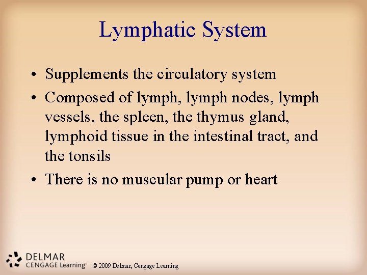 Lymphatic System • Supplements the circulatory system • Composed of lymph, lymph nodes, lymph