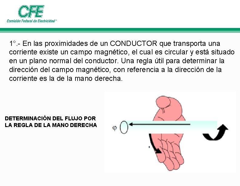 1°. - En las proximidades de un CONDUCTOR que transporta una corriente existe un 1°. - En las proximidades de un CONDUCTOR que transporta una corriente existe un