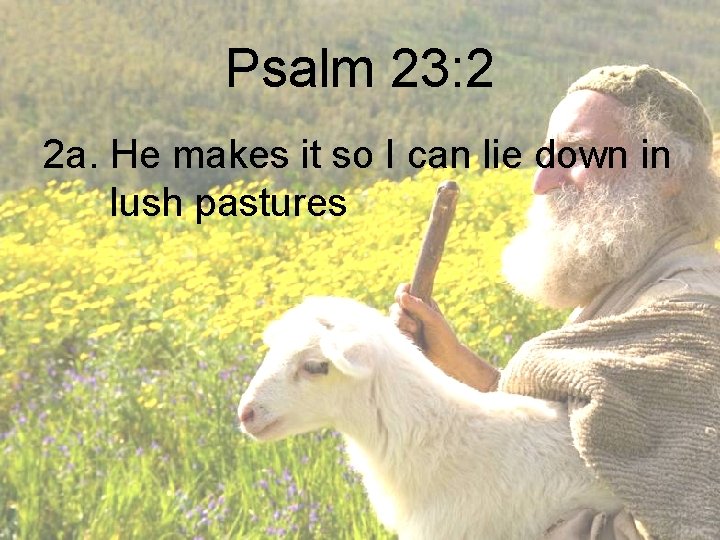 Psalm 23: 2 2 a. He makes it so I can lie down in