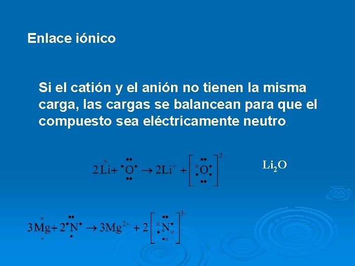 Enlace iónico Si el catión y el anión no tienen la misma carga, las