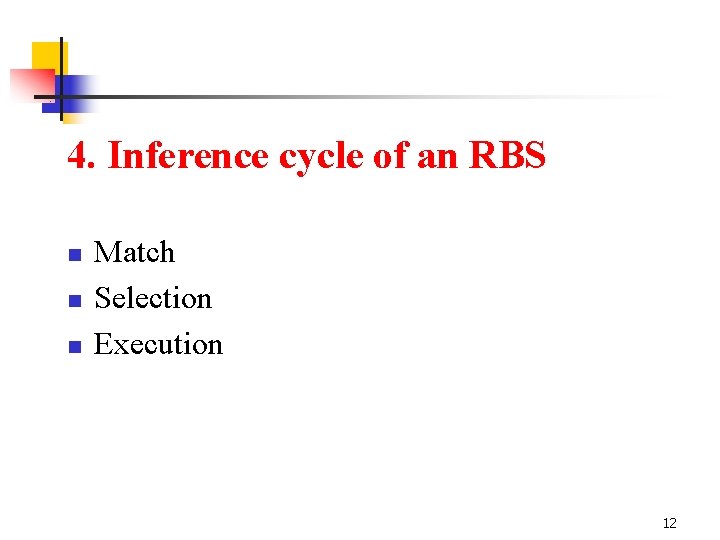 4. Inference cycle of an RBS n n n Match Selection Execution 12 