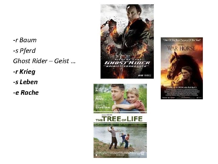 -r Baum -s Pferd Ghost Rider – Geist … -r Krieg -s Leben -e