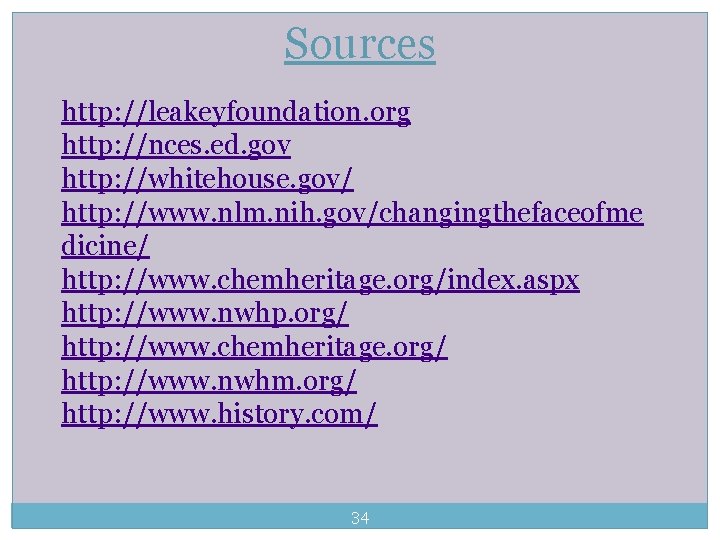 Sources http: //leakeyfoundation. org http: //nces. ed. gov http: //whitehouse. gov/ http: //www. nlm.