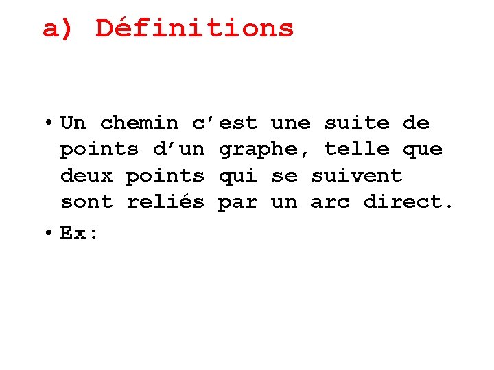 a) Définitions • Un chemin c’est une suite de points d’un graphe, telle que