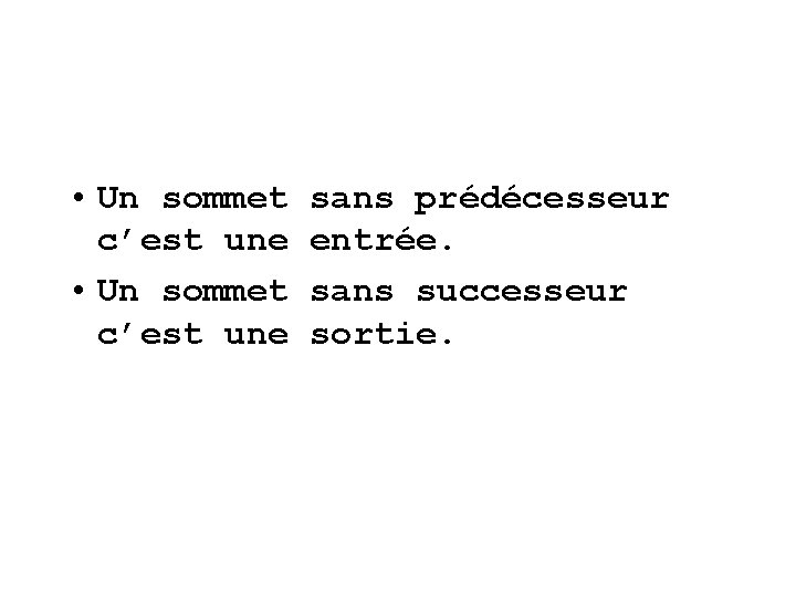  • Un sommet c’est une sans prédécesseur entrée. sans successeur sortie. 