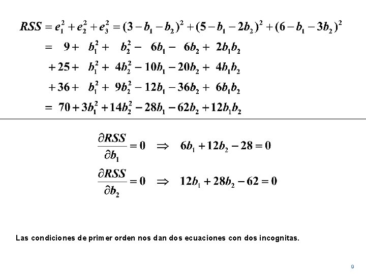 Las condiciones de primer orden nos dan dos ecuaciones con dos incognitas. 9 