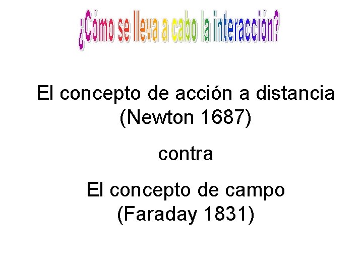 El concepto de acción a distancia (Newton 1687) contra El concepto de campo (Faraday