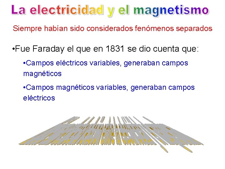 Siempre habían sido considerados fenómenos separados • Fue Faraday el que en 1831 se