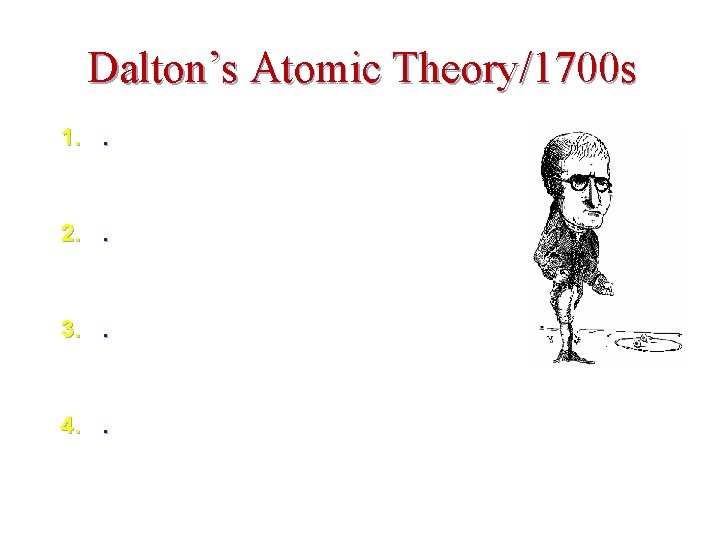 Dalton’s Atomic Theory/1700 s 1. . 2. . 3. . 4. . 