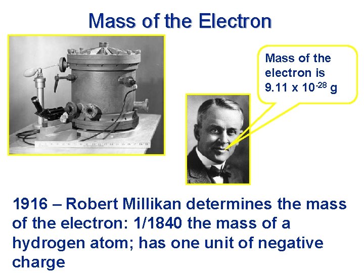 Mass of the Electron Mass of the electron is 9. 11 x 10 -28