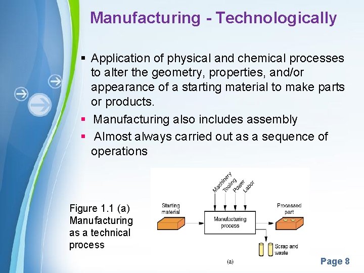 Manufacturing - Technologically § Application of physical and chemical processes to alter the geometry,