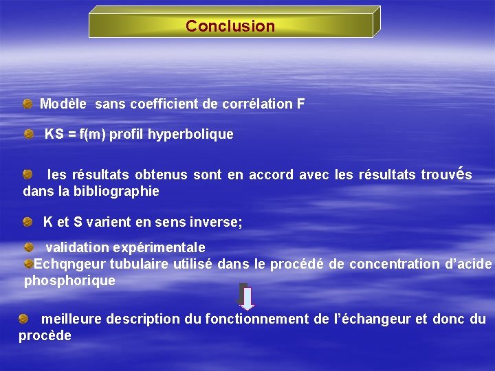 Conclusion Modèle sans coefficient de corrélation F KS = f(m) profil hyperbolique les résultats