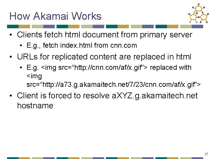 How Akamai Works • Clients fetch html document from primary server • E. g.