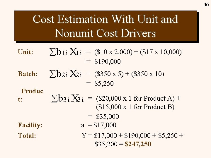 46 Cost Estimation With Unit and Nonunit Cost Drivers Unit: b 1 i X