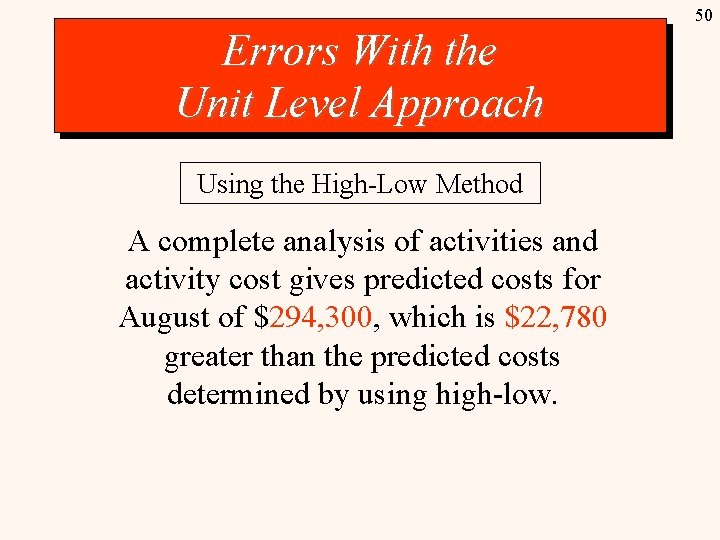 50 Errors With the Unit Level Approach Using the High-Low Method A complete analysis