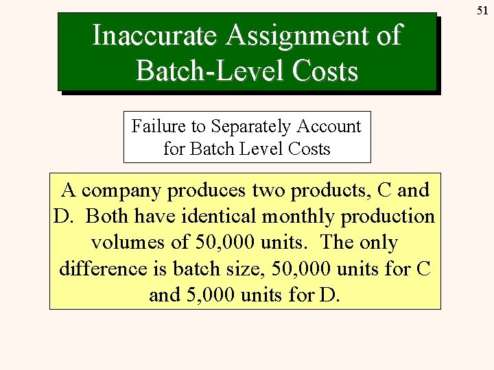 51 Inaccurate Assignment of Batch-Level Costs Failure to Separately Account for Batch Level Costs