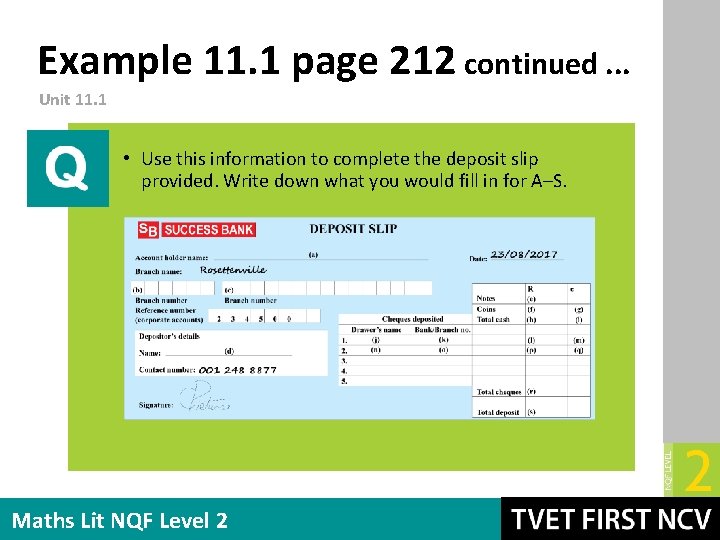 Example 11. 1 page 212 continued. . . Unit 11. 1 • Use this