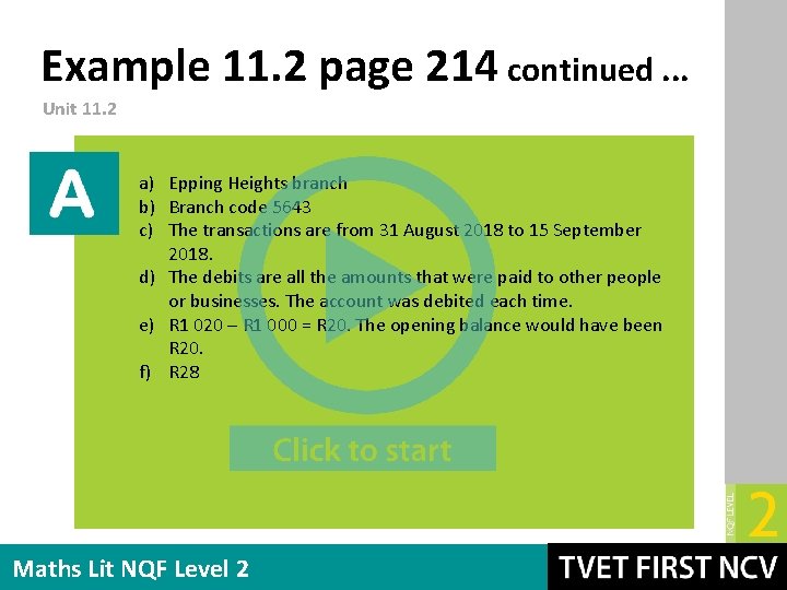 Example 11. 2 page 214 continued. . . Unit 11. 2 a) Epping Heights