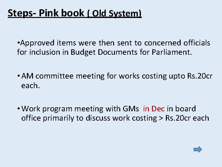 Steps- Pink book ( Old System) • Approved items were then sent to concerned