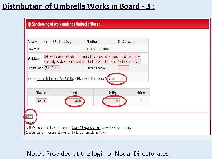Distribution of Umbrella Works in Board - 3 : Note : Provided at the