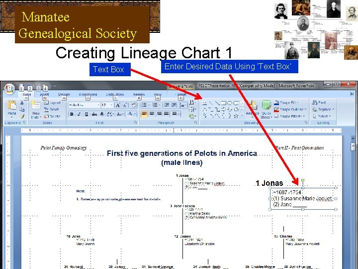 Manatee Genealogical Society Creating Lineage Chart 1 Text Box Enter Desired Data Using ‘Text