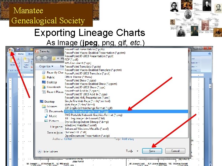 Manatee Genealogical Society Exporting Lineage Charts As Image (jpeg, png, gif, etc. ) 