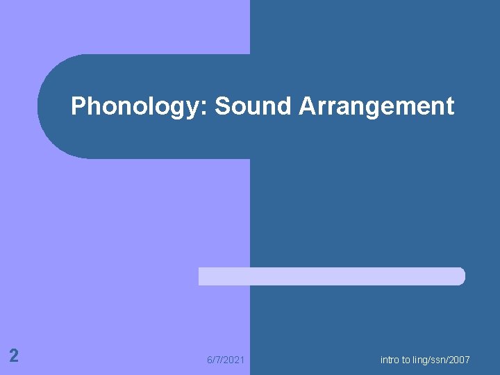 Phonology: Sound Arrangement 2 6/7/2021 intro to ling/ssn/2007 