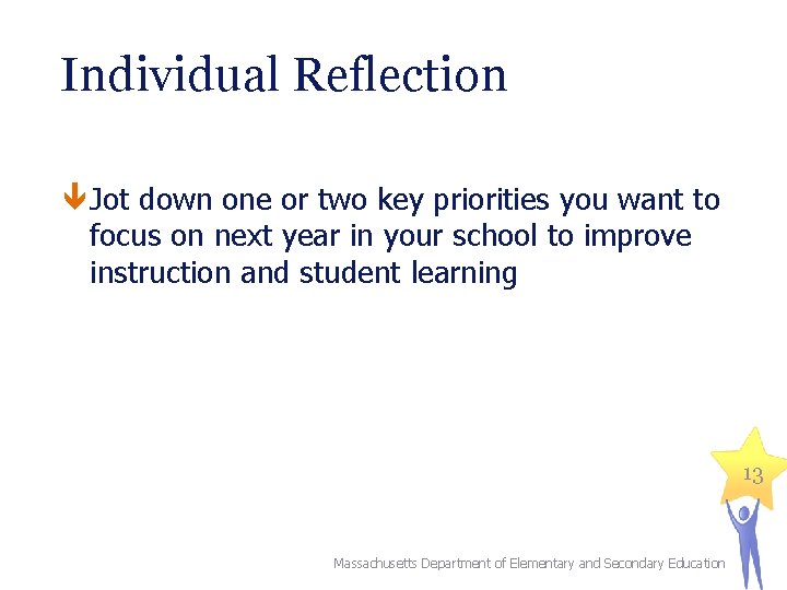 Individual Reflection Jot down one or two key priorities you want to focus on