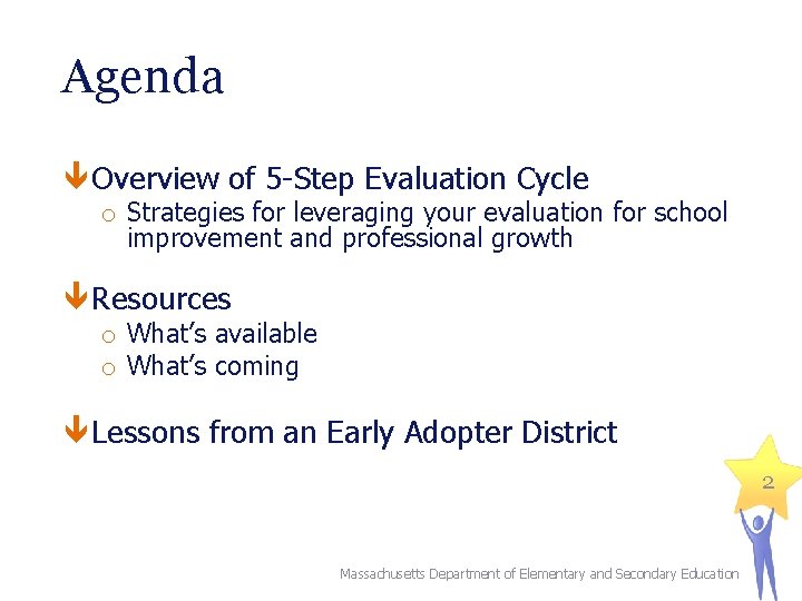 Agenda Overview of 5 -Step Evaluation Cycle o Strategies for leveraging your evaluation for