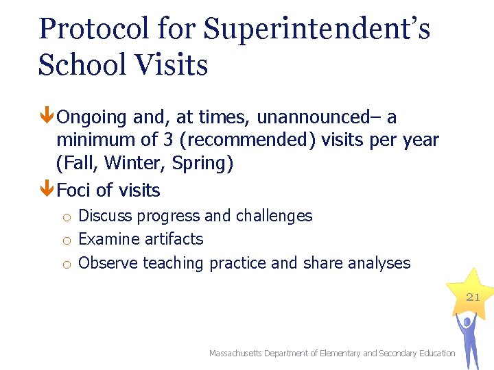 Protocol for Superintendent’s School Visits Ongoing and, at times, unannounced– a minimum of 3