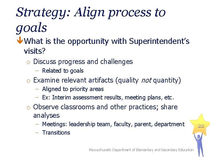 Strategy: Align process to goals What is the opportunity with Superintendent’s visits? o Discuss