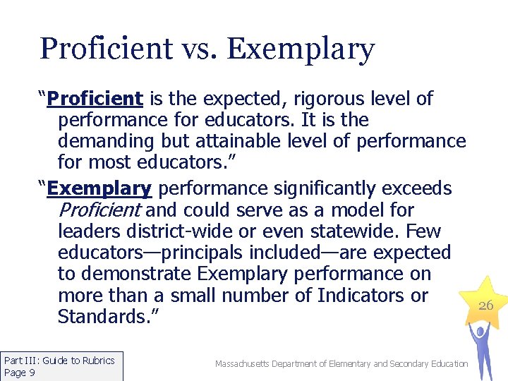 Proficient vs. Exemplary “Proficient is the expected, rigorous level of performance for educators. It