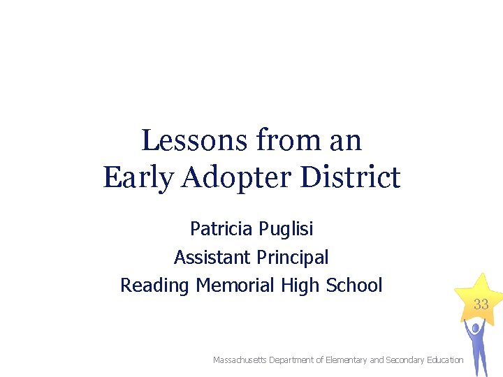 Lessons from an Early Adopter District Patricia Puglisi Assistant Principal Reading Memorial High School